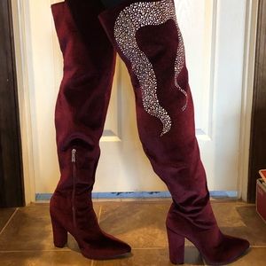 NWOT Burgundy Over the Knee Boots